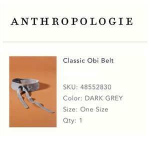 NWT - Ada Classic Obi Belt, dark grey